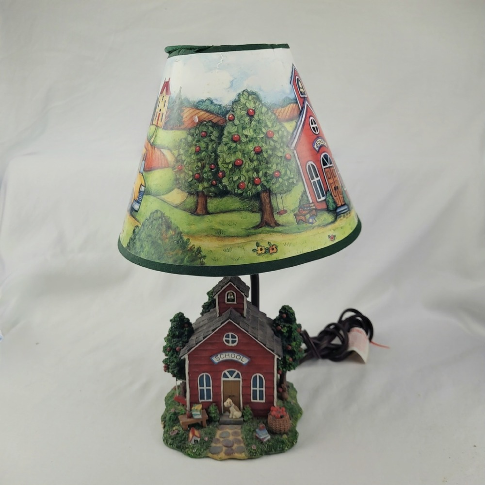 Susan Winget Red Schoolhouse Accent Lamp with Illustrated Shade WORKS
